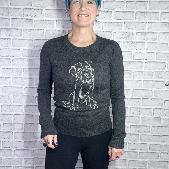 🐶NWOT |•TWO SISTERS•| Dark Grey Sweater Sparkle Eye Dog Size Small - Picture 1 of 9
